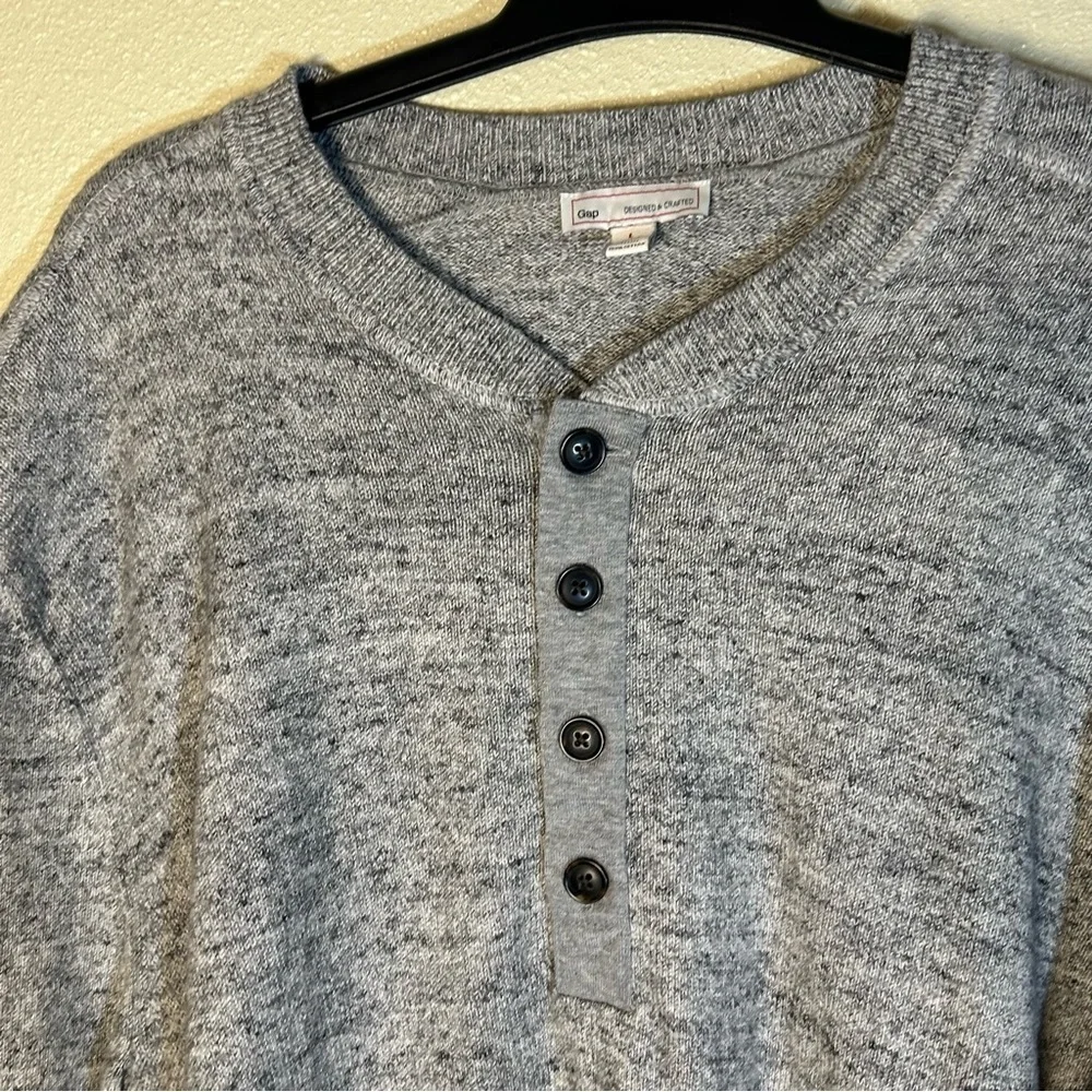 Gap Gray Cotton Elbow Patches Preppy Classic Thick Henley Sweater Marled Size L